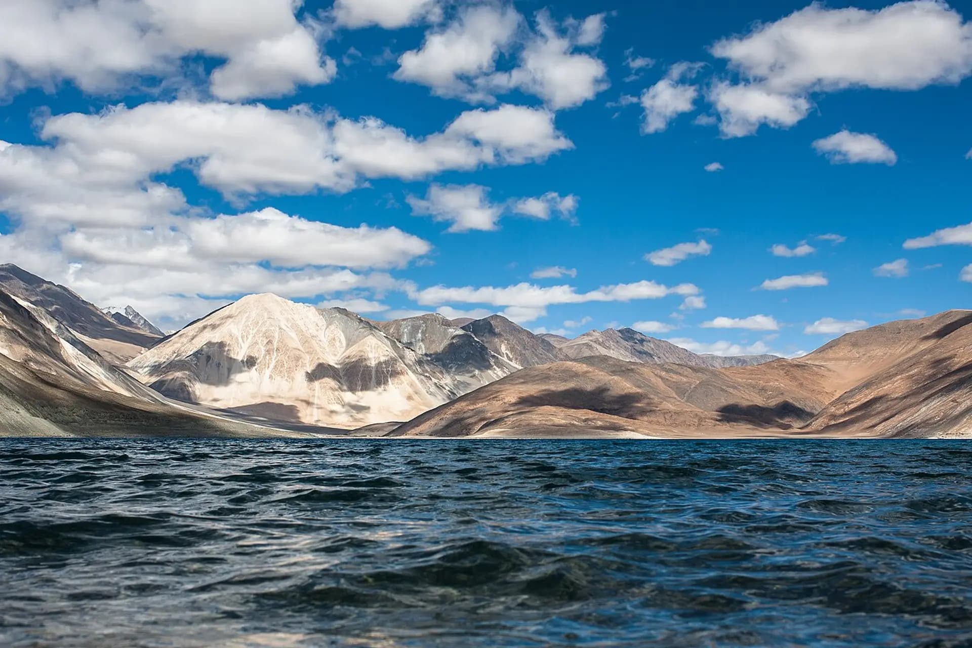 Turquoise waters of Pangong Lake against the Ladakh mountains